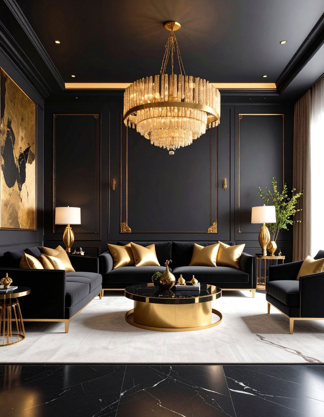 Dramatic Bold Statement - 24 Black and Gold Living Room Ideas