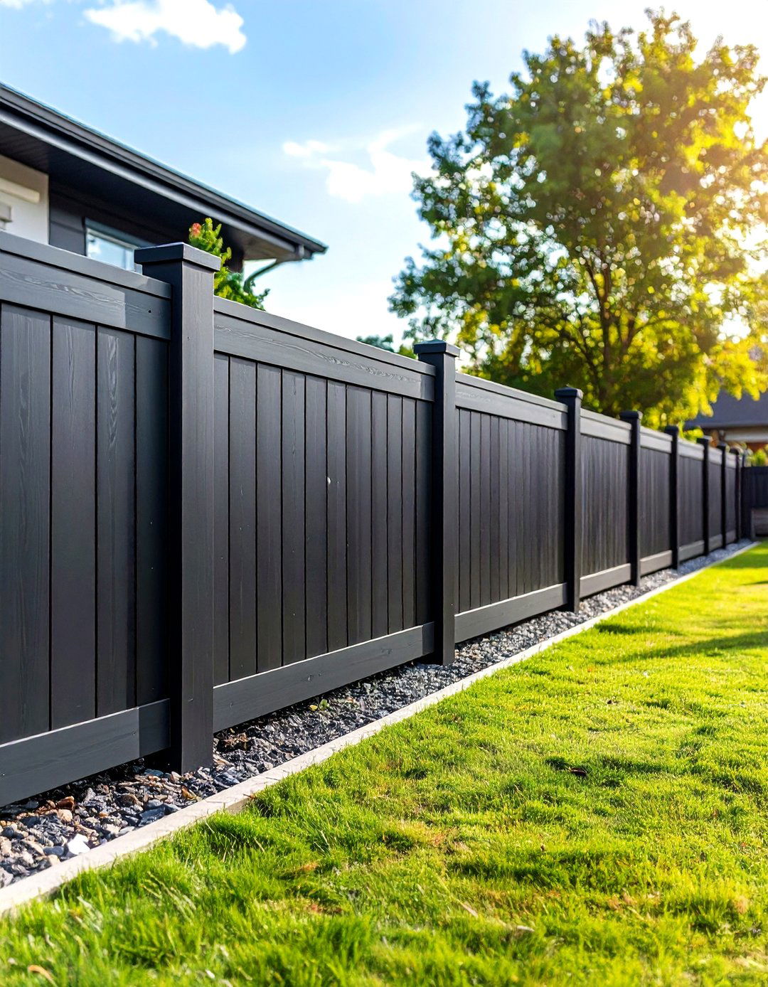 Dramatic Charcoal Vinyl Fence Styling - 24 Vinyl Fence Colors