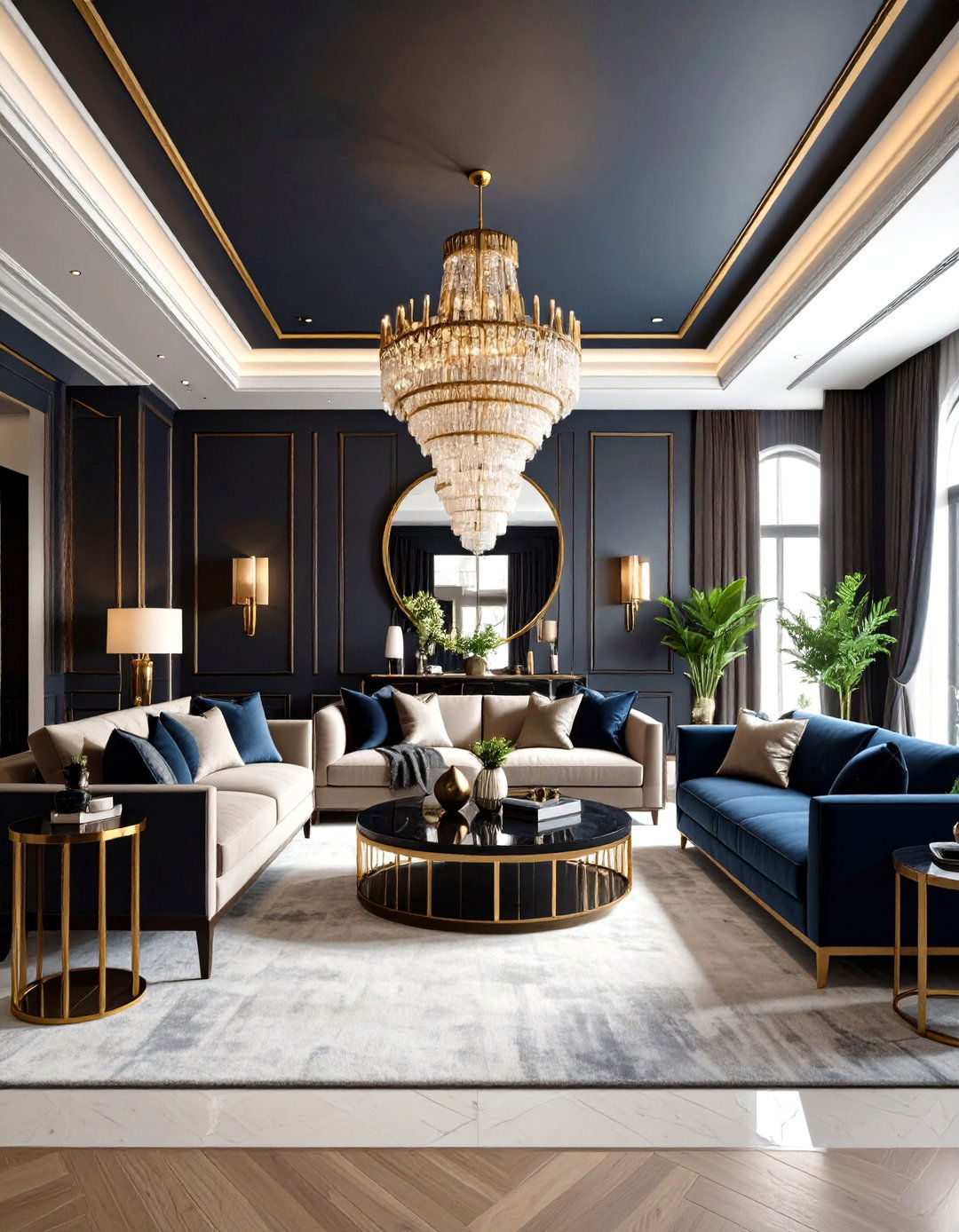 Dramatic Dark Color Living Room - 24 Mansion Living Room Ideas