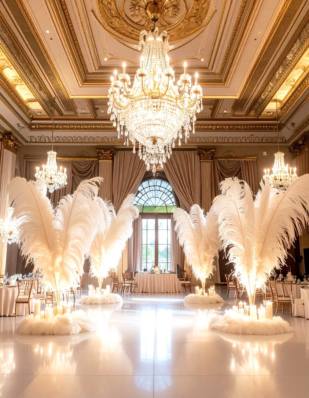 Dramatic Feather and Crystal Displays