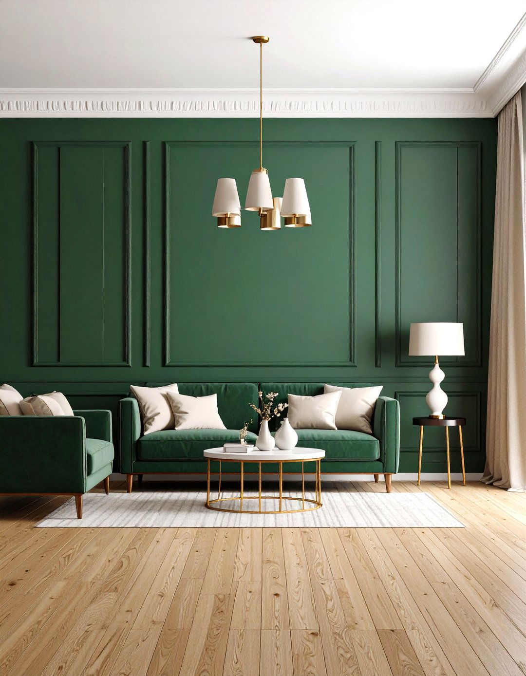 Dramatic Forest Green Accent Wall - 24 Forest Green Living Room Ideas