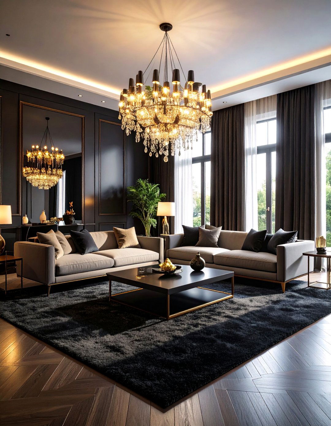 Dramatic Lighting Design Focus - 24 Black Carpet Living Room Ideas