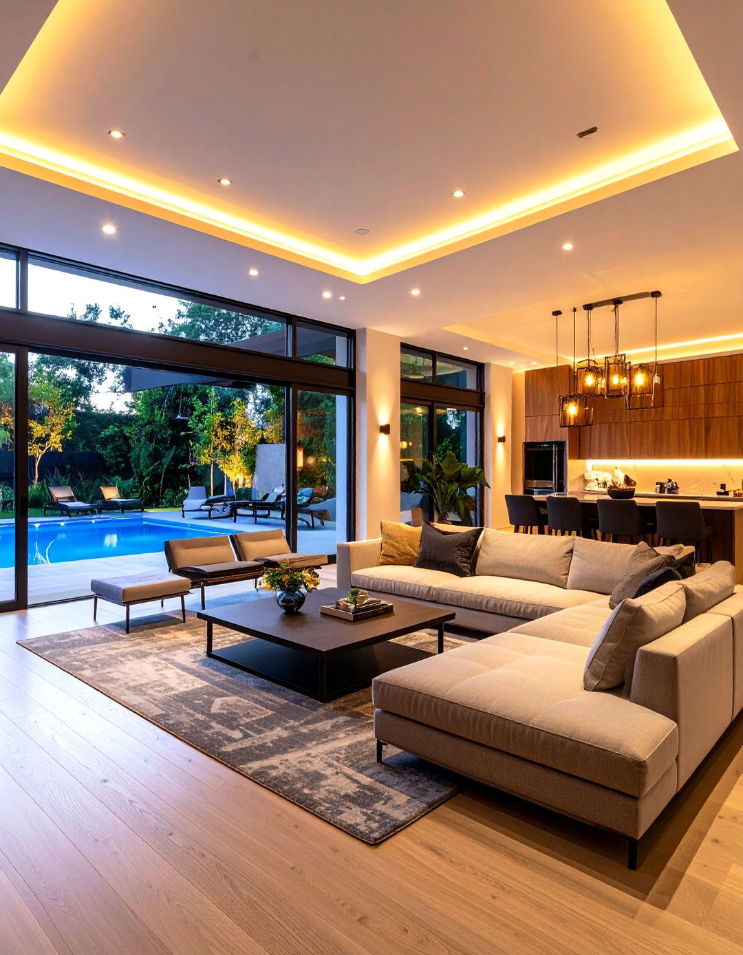 Dramatic Lighting Feature Sunken Room - 24 Sunken Living Room Ideas