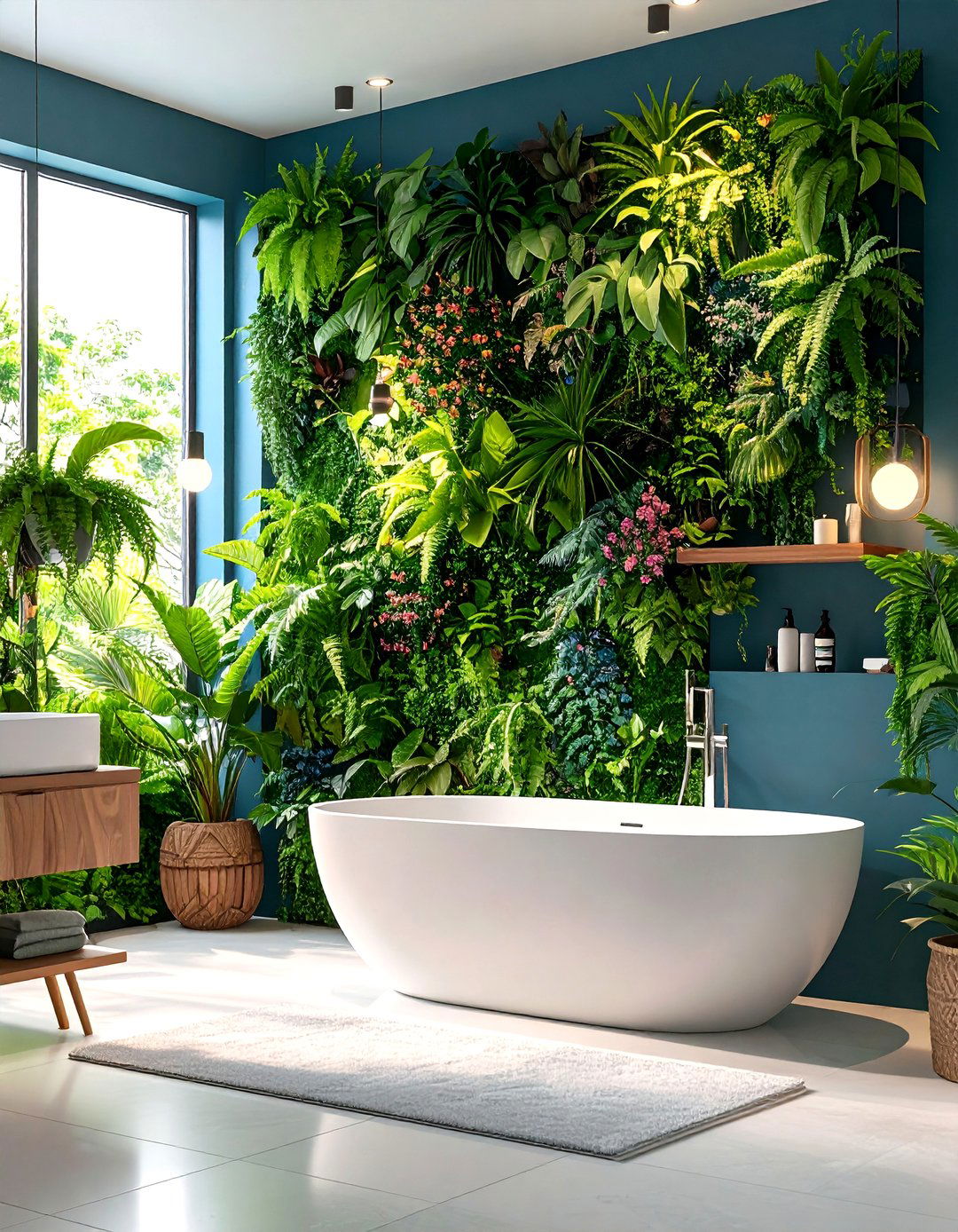 Dramatic Vertical Garden Bathroom Accent Wall - 24 Bathroom Accent Wall Ideas