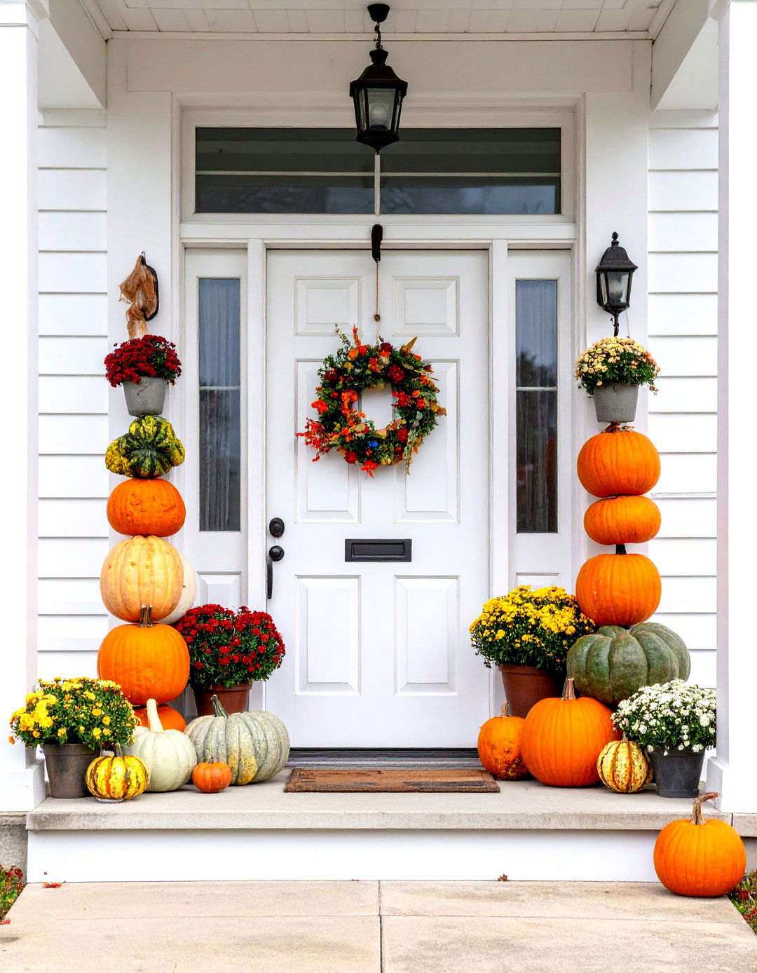 Dried Gourd and Artistic Shape Display - 24 Front Door Fall Decor Ideas