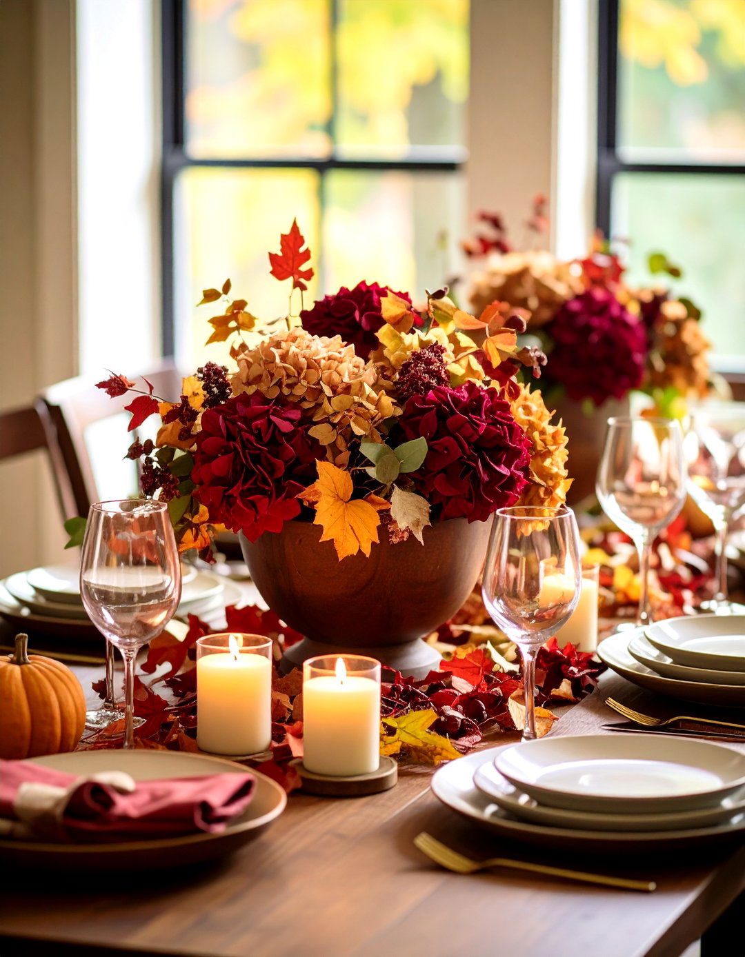 Dried Hydrangea Fall Table Displays - 24 Hydrangea Centerpiece Ideas