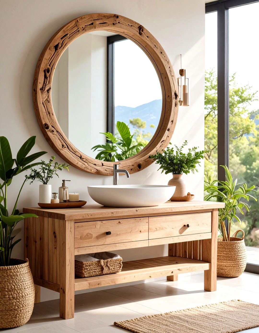 Driftwood Mirror Natural Frame - 24 Tropical Bathroom Ideas