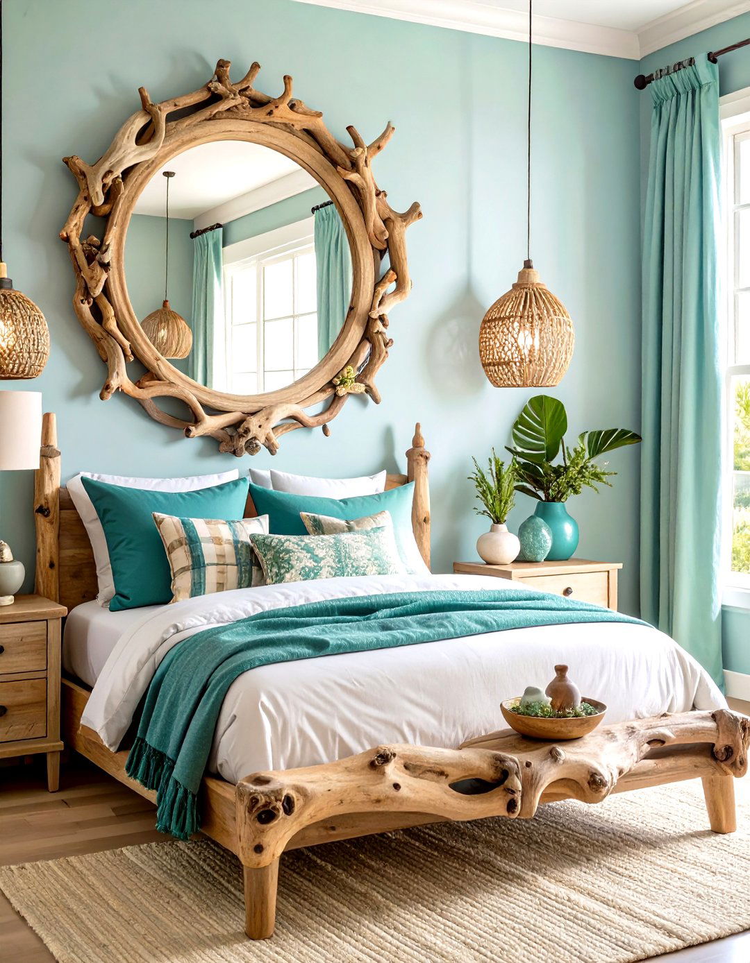 Driftwood Mirror and Decor Elements - 24 Mermaid Bedroom Ideas