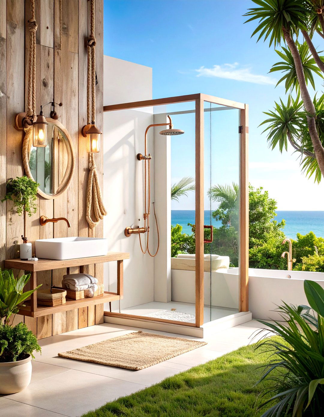 Driftwood and Rope Shower Enclosure - 24 Rustic Outdoor Bathroom Ideas