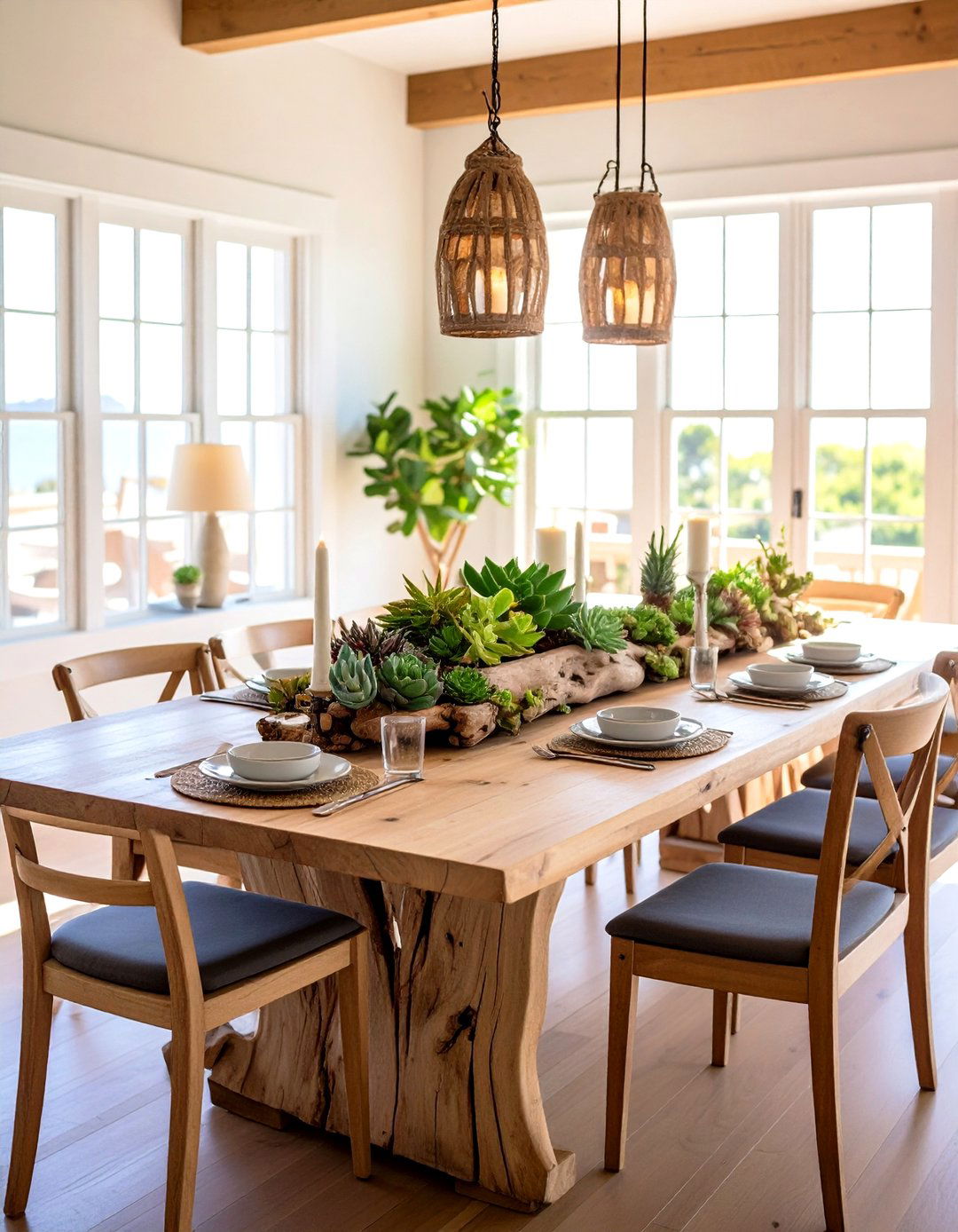 Driftwood and Succulents - 24 Dining Table Centerpiece Ideas