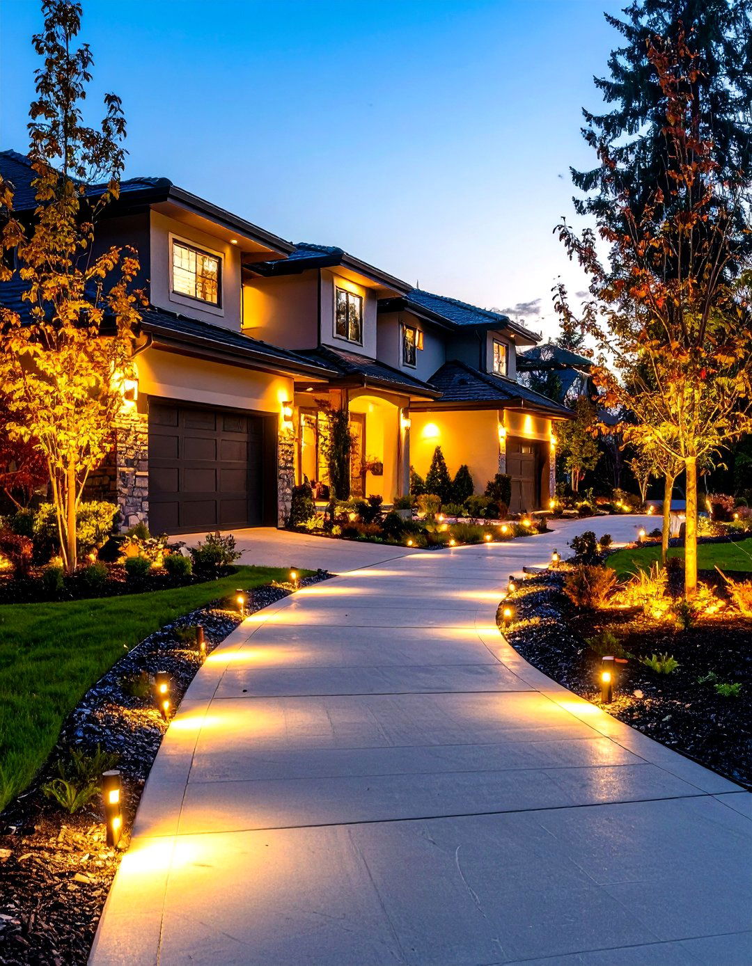 Driveway Border Lighting with Welcome Integration - 24 Outdoor Lighting Ideas