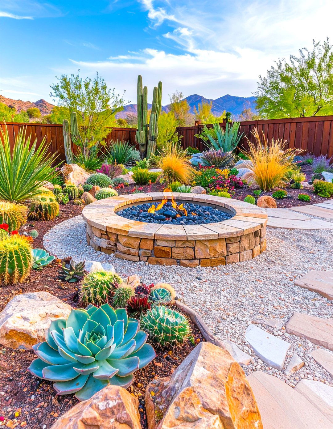 Drought Tolerant Flagstone Fire Pit Landscape - 24 Flagstone Fire Pit Ideas
