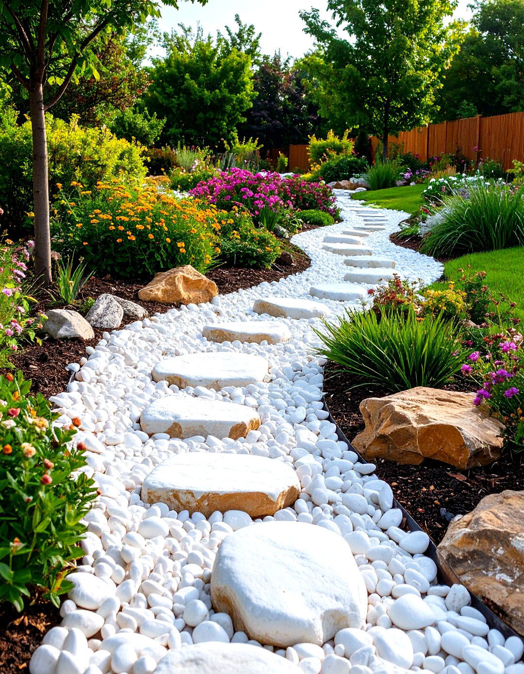 Dry Creek Bed Installations - 24 White Rock Landscaping Ideas