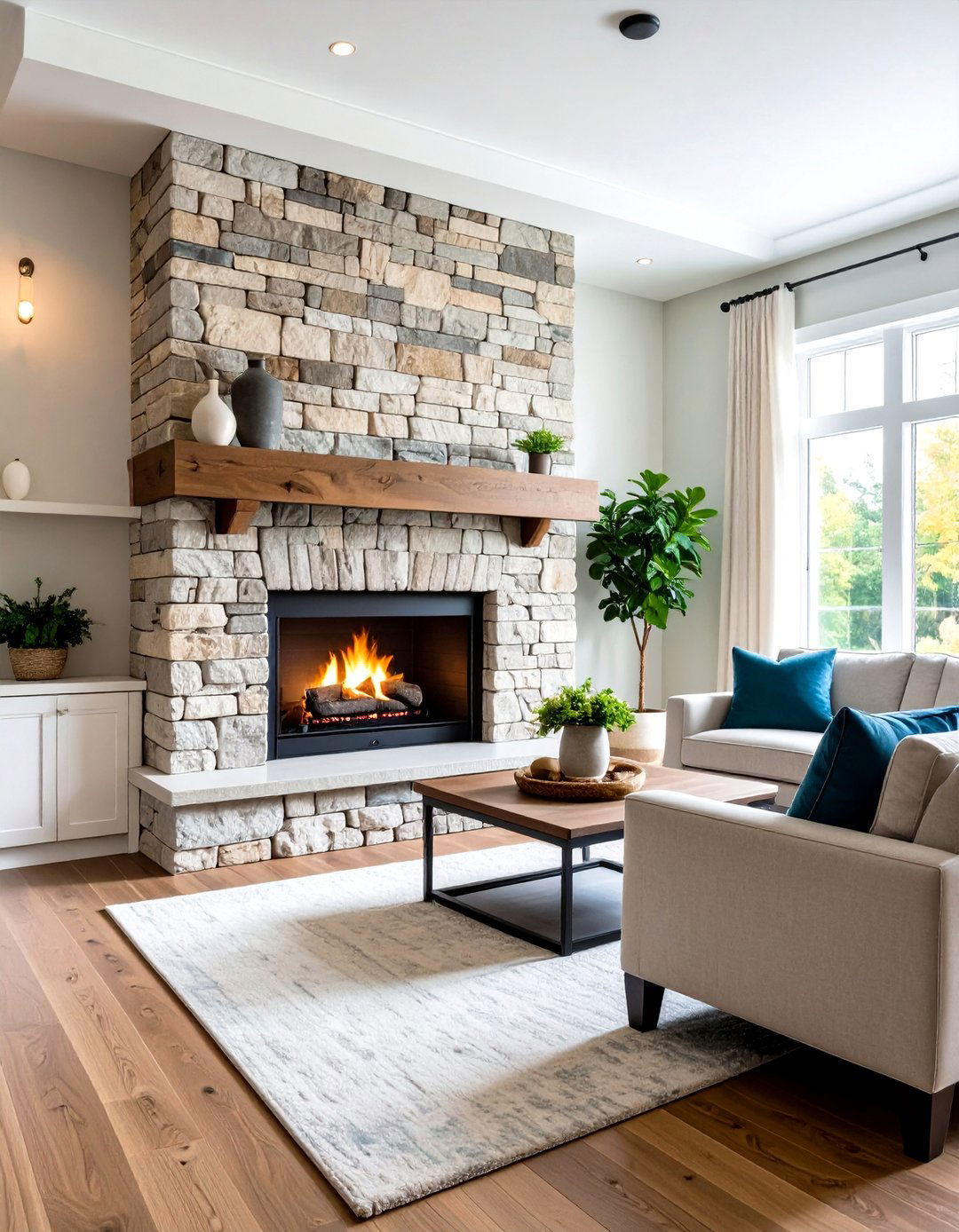 Dry Stack Ledgestone Transitional Fireplace - 24 Stacked Stone Fireplace Ideas