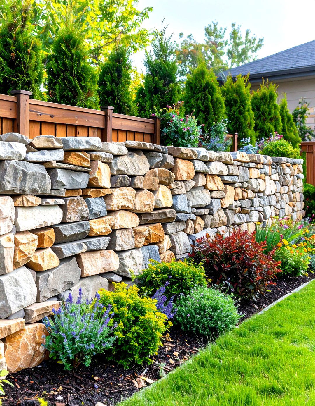 Dry Stack Privacy Screening Walls - 24 Stone Wall Ideas