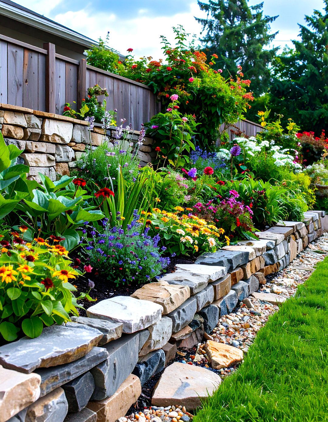 Dry Stack Stone Retaining Wall with Drainage - 24 Retaining Wall Ideas for Sloped Backyard