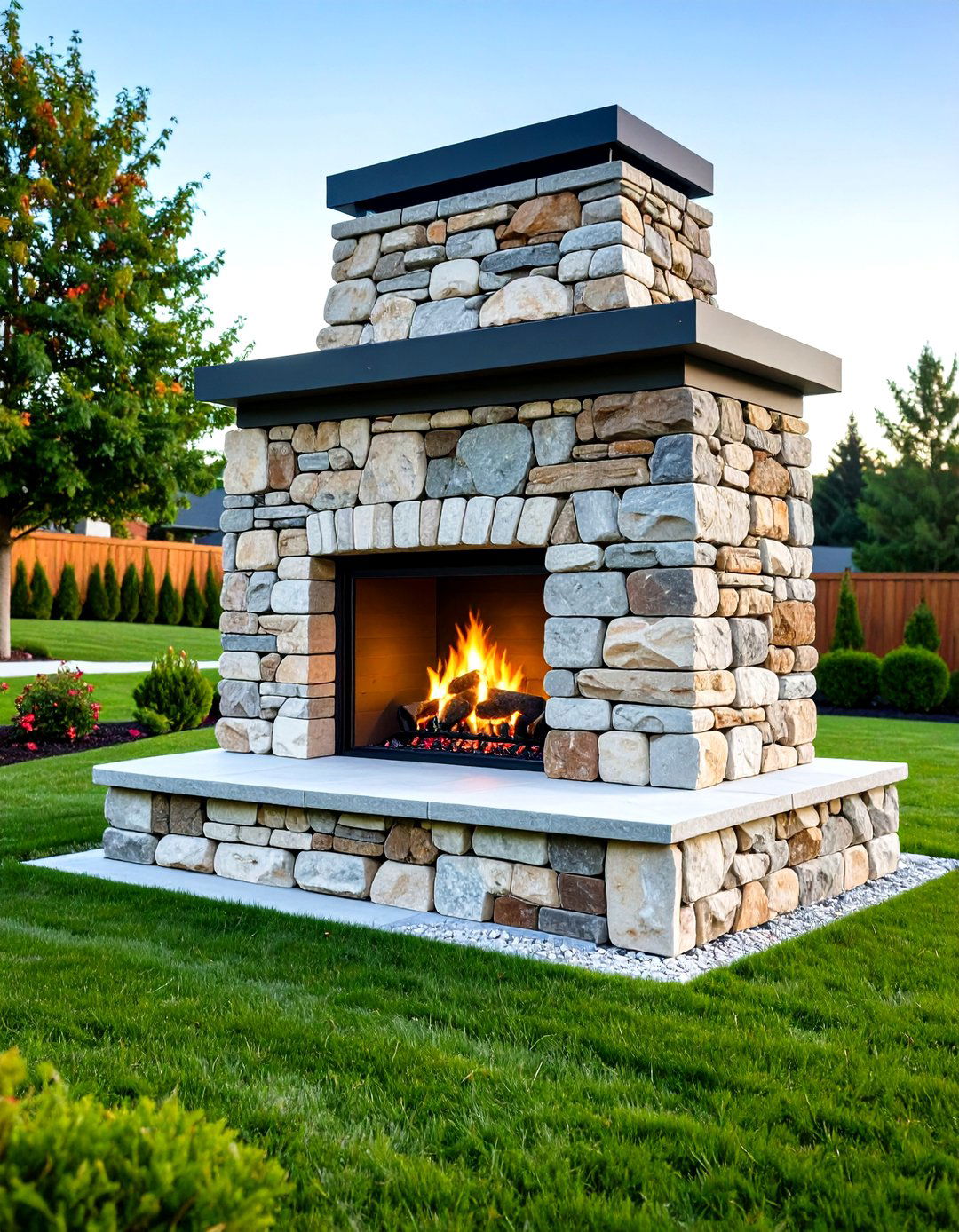 Dry Stacked Stone Outdoor Fireplace Design - 24 Rustic Outdoor Fireplace Ideas