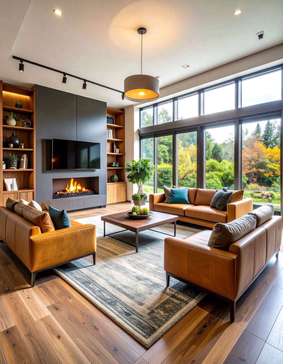 Dual Fireplace Entertainment Setup - 24 Long Living Room Ideas