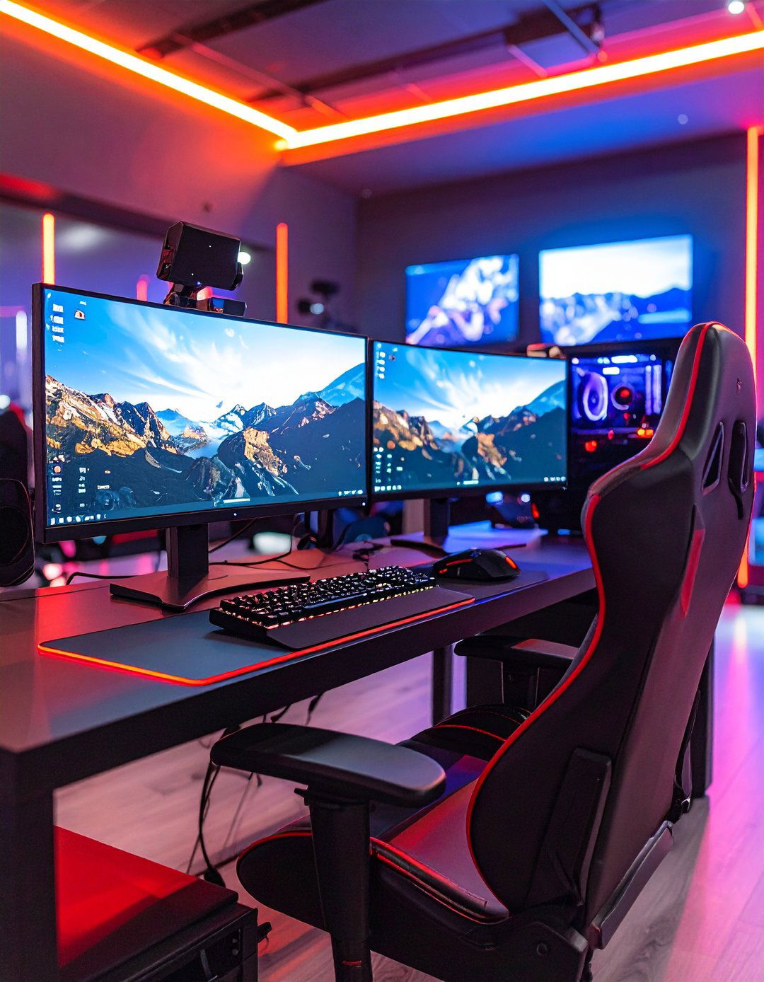 Dual Monitor Command Station - 24 Red and Black Gaming Setup Ideas