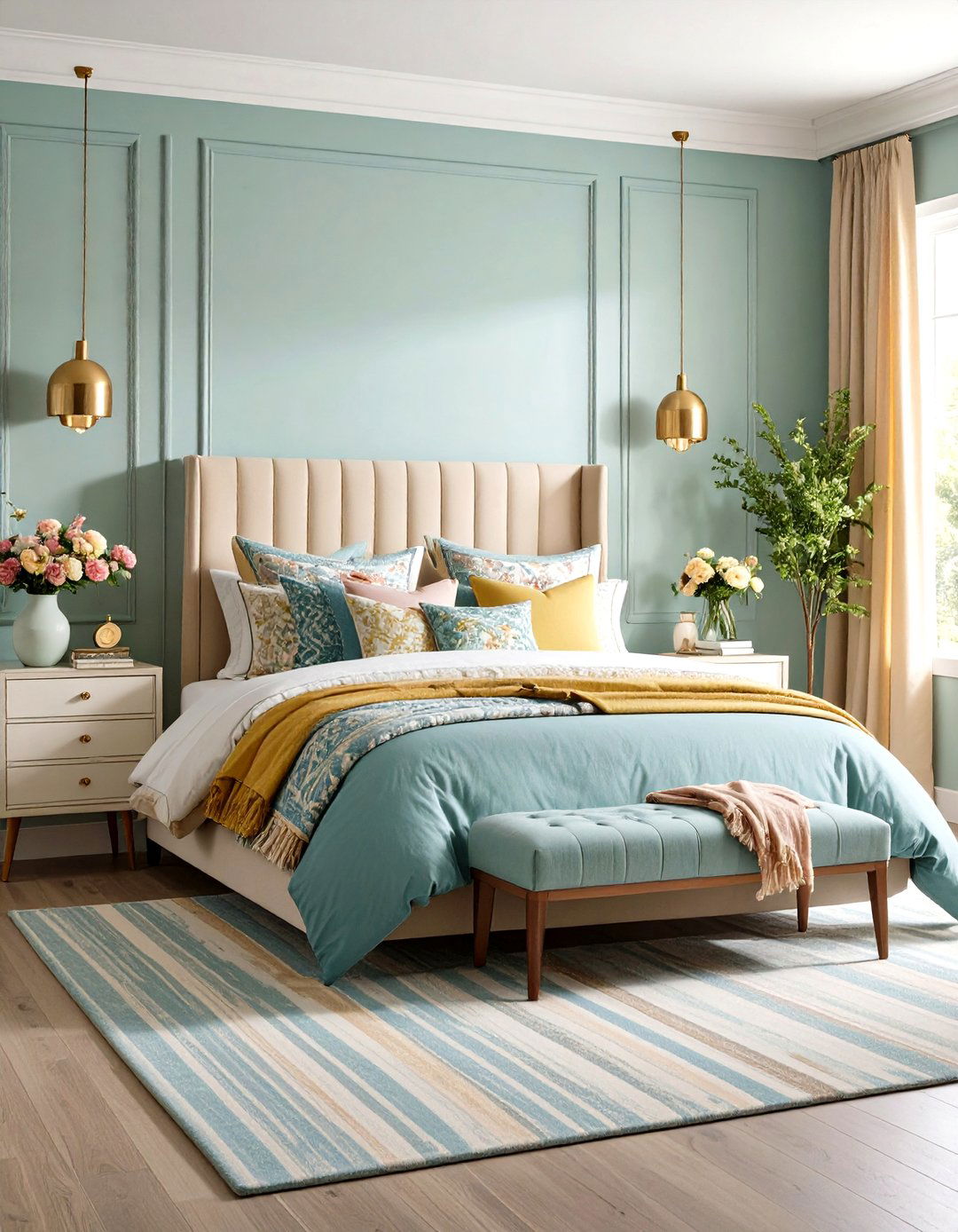 Duck Egg Blue Bedroom with Pattern Mixing - 24 Duck Egg Blue Bedroom Ideas