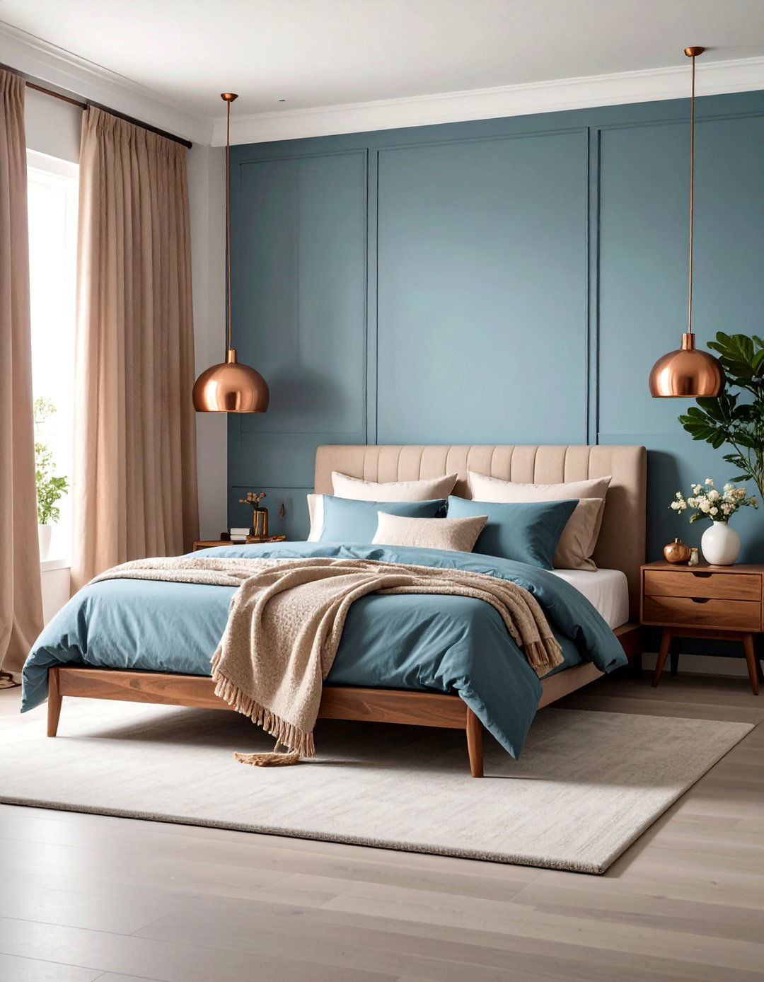 Dusty Blue Bedroom with Copper Details - 24 Bedroom Paint Colors