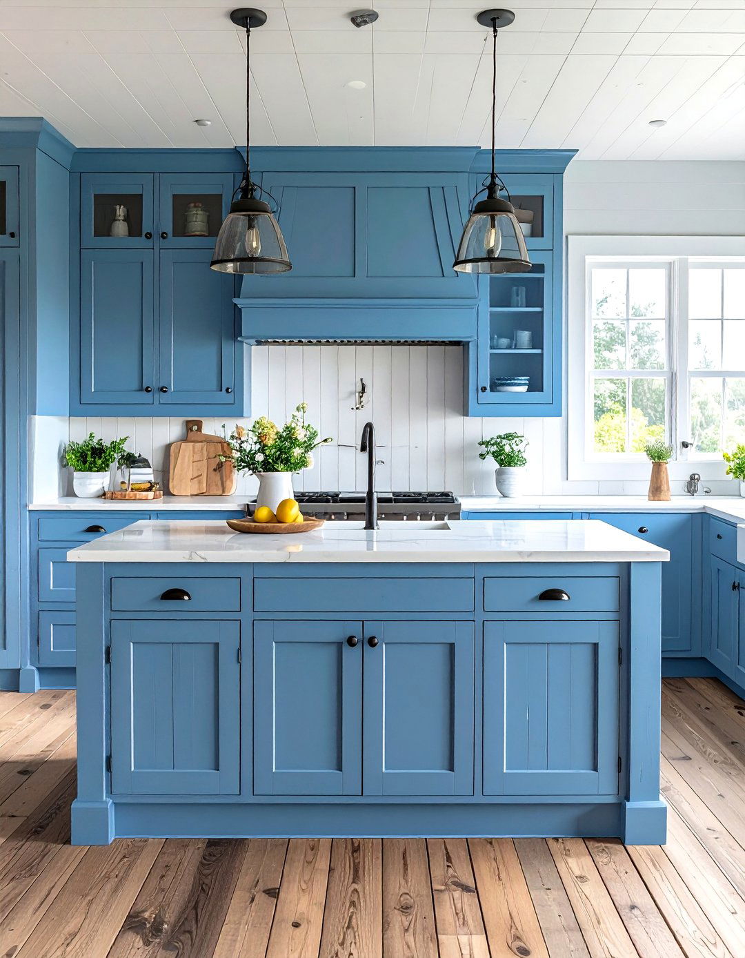 Dusty Blue Farmhouse Island with Apron Sink - 24 Blue Kitchen Island Ideas