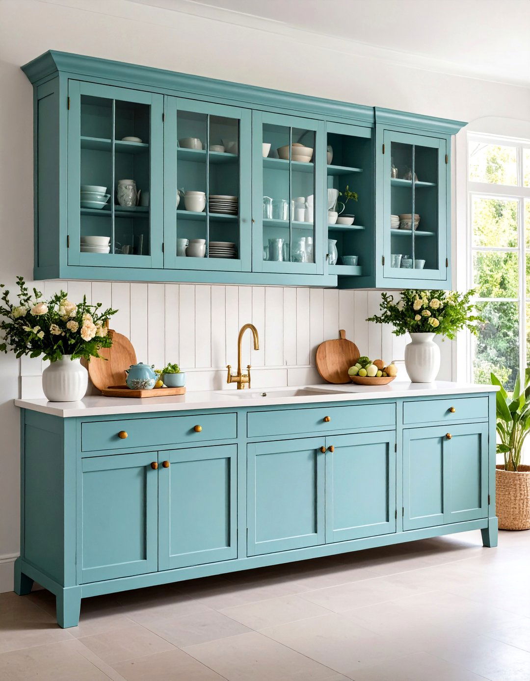 Dusty Blue Kitchen Hutch - 24 Blue French Country Kitchen Ideas