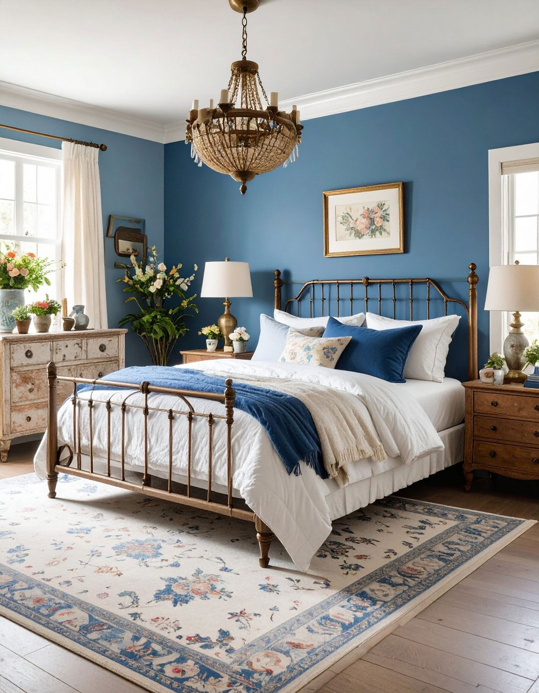 Dusty Blue Vintage Inspired Bedroom - 24 Blue and White Bedroom Ideas