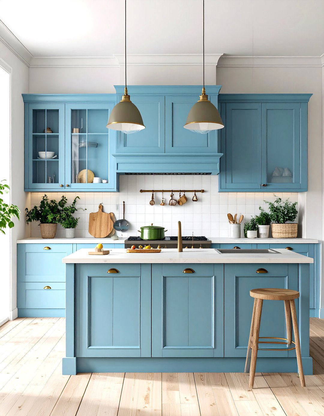 Dusty Blue and Olive Green Vintage Inspired Kitchen - 24 Blue and Green Color Combos for Decorating