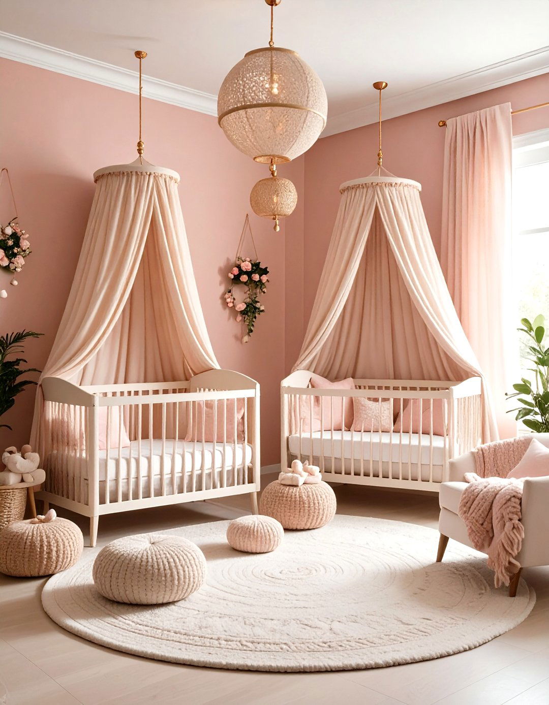 Dusty Pink and Cream Twin Retreat - 24 Twin Nursery Ideas