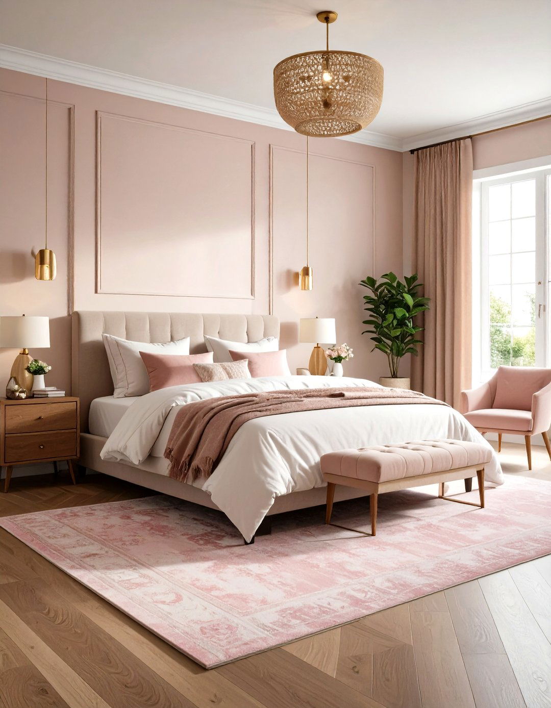 Dusty Rose Area Rug with Textural Interest - 24 Dusty Rose Bedroom Ideas
