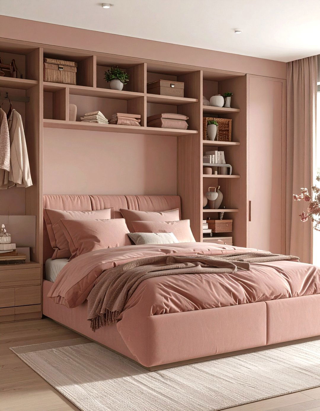Dusty Rose Built in Storage Solutions - 24 Dusty Rose Bedroom Ideas