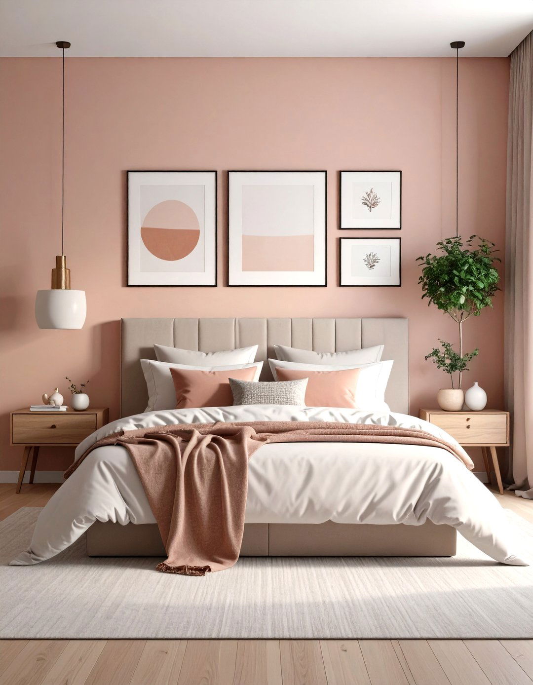 Dusty Rose Gallery Wall with Mixed Art - 24 Dusty Rose Bedroom Ideas
