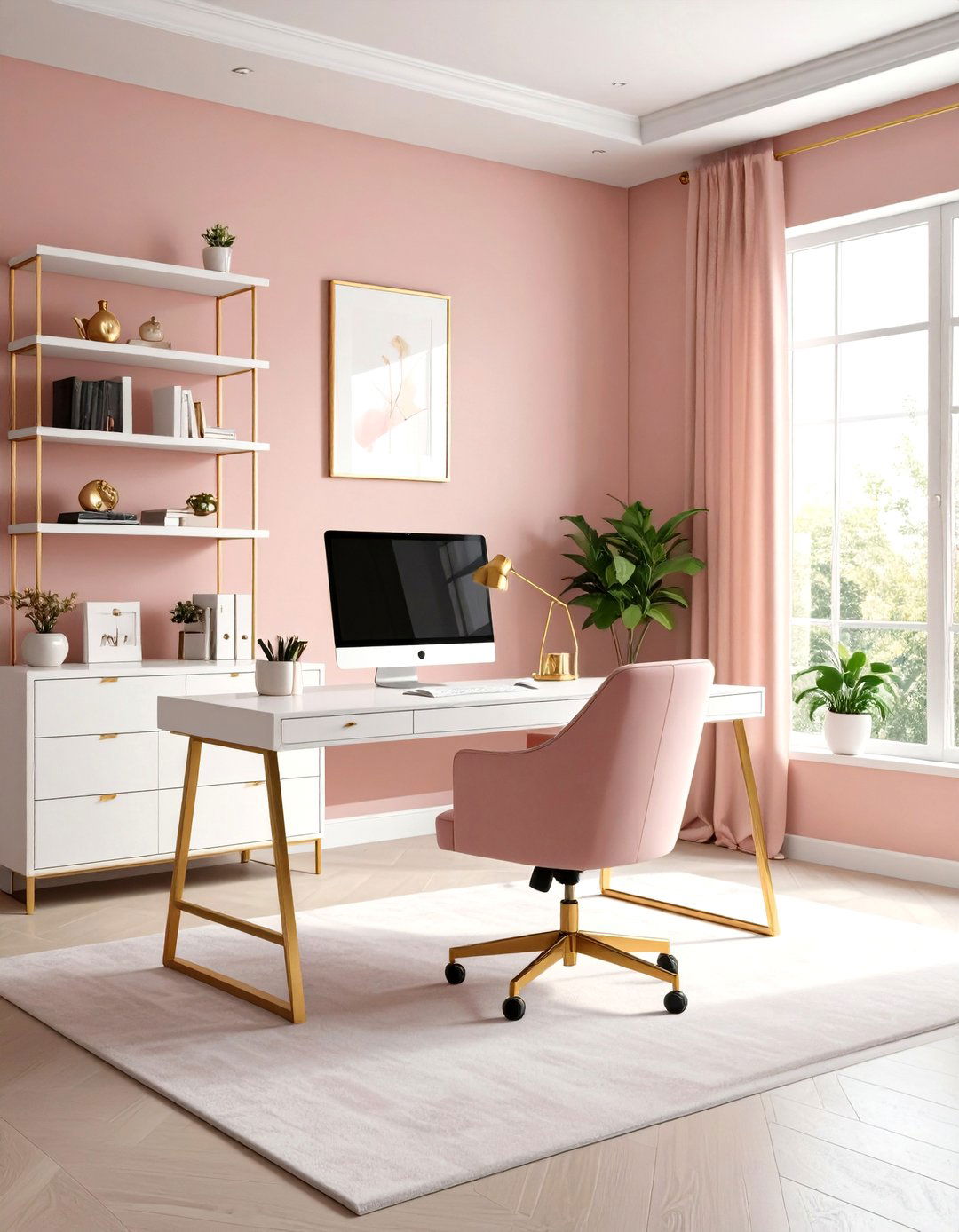Dusty Rose Home Office - 24 Pastel Colour Ideas for Your Home