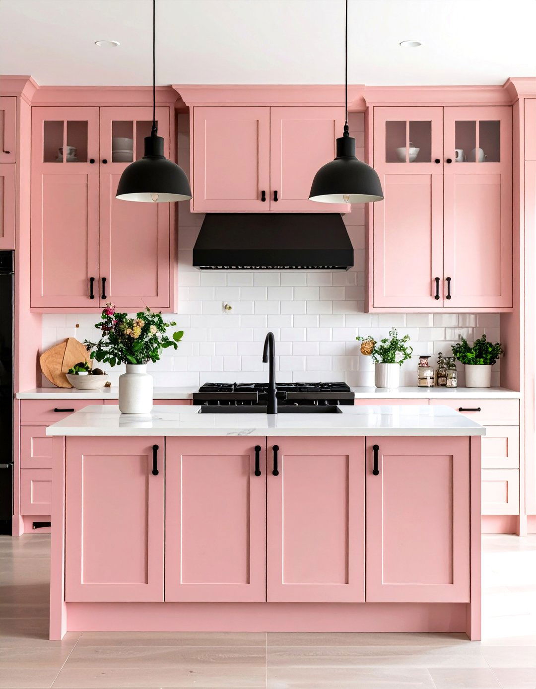 Dusty Rose Kitchen with Black Hardware - 24 Kitchen Color Ideas