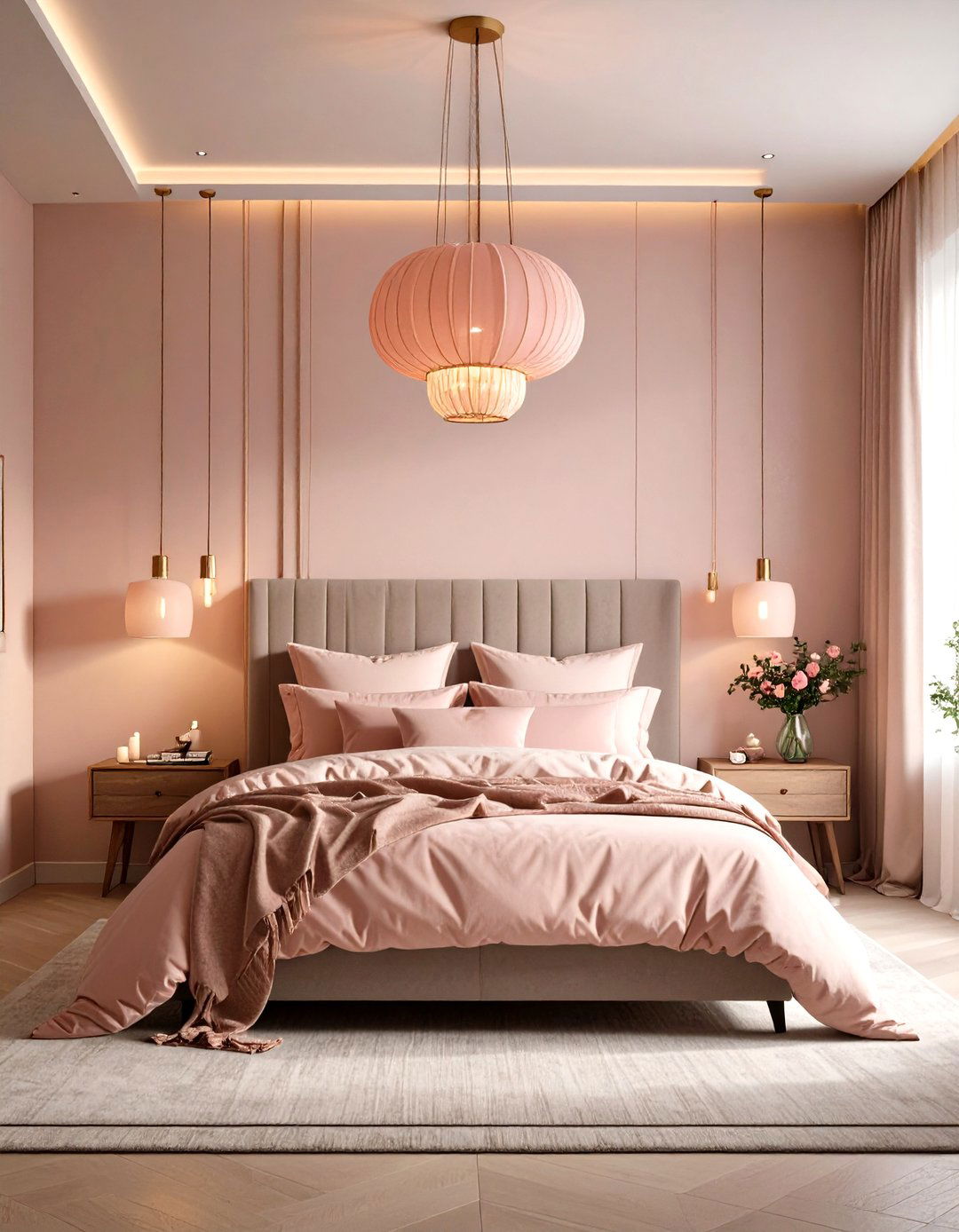 Dusty Rose Lighting Fixtures with Ambient Glow - 24 Dusty Rose Bedroom Ideas