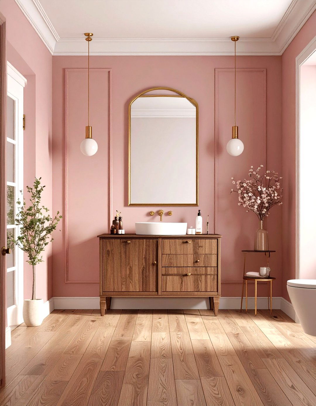 Dusty Rose Powder Room Sanctuary - 24 Pink Bathroom Ideas