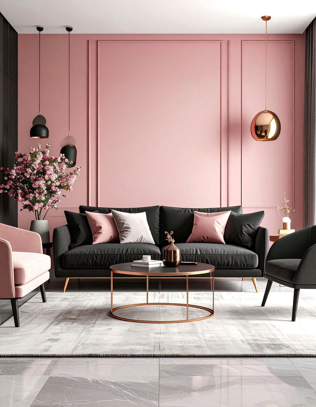 Dusty Rose and Charcoal Contemporary Romance - 24 Two Colour Combination for Living Room