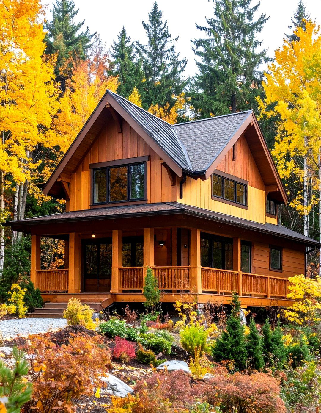 Earth Tone Brown and Soft Yellow Rustic Warmth - 24 Two-tone Siding Designs