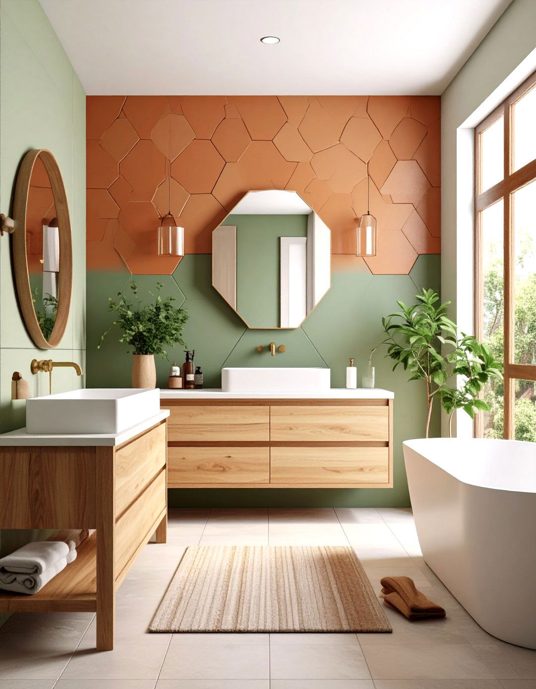 Earth Tone Hexagon Wall Treatments - 24 Hexagon Tiles Ideas for Bathrooms