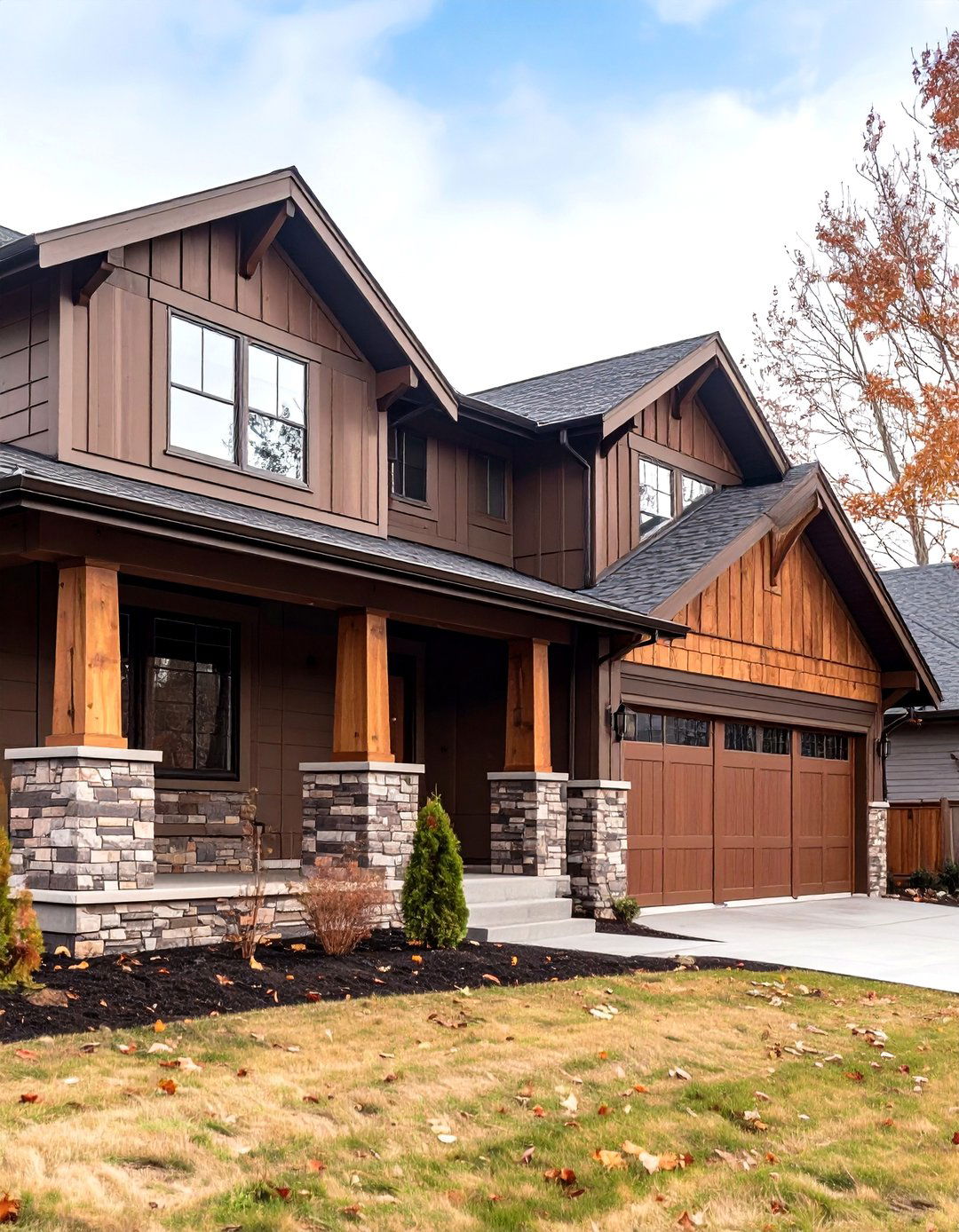 Earthy Brown Vinyl with Multi Tone Brick Blend - 24 Vinyl Siding and Brick Combinations