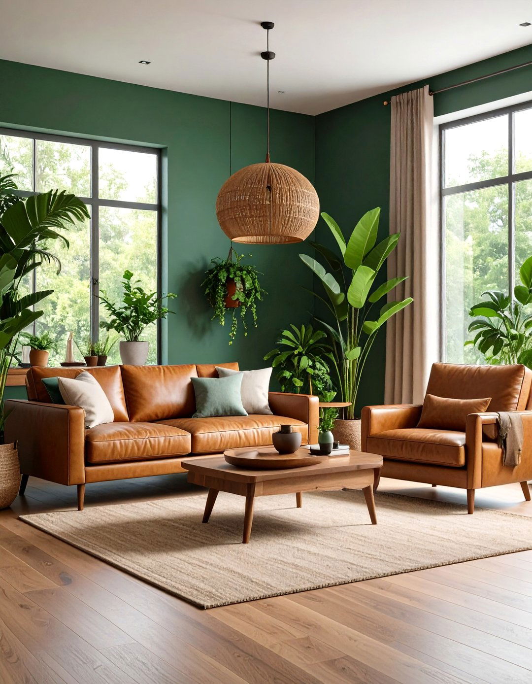 Earthy Brown and Green Natural Living Room - 24 Brown Living Room Ideas