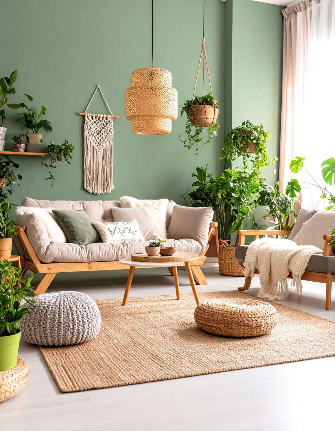 Earthy Green Plant Haven - 24 Colorful Boho Living Room Ideas
