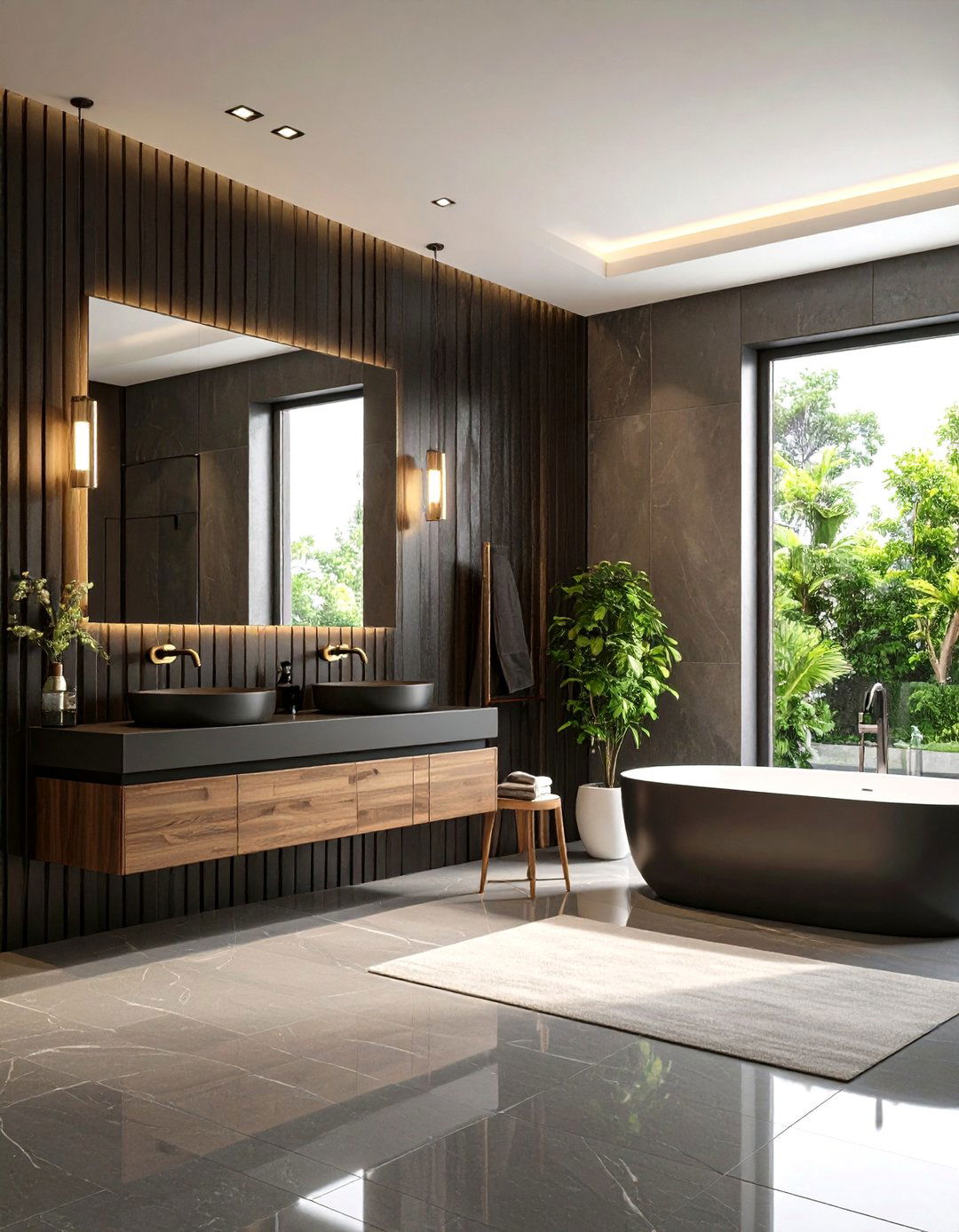 Ebony Slat Wall with Mirror Strip Integration - 24 Wood Slat Accent Wall Ideas