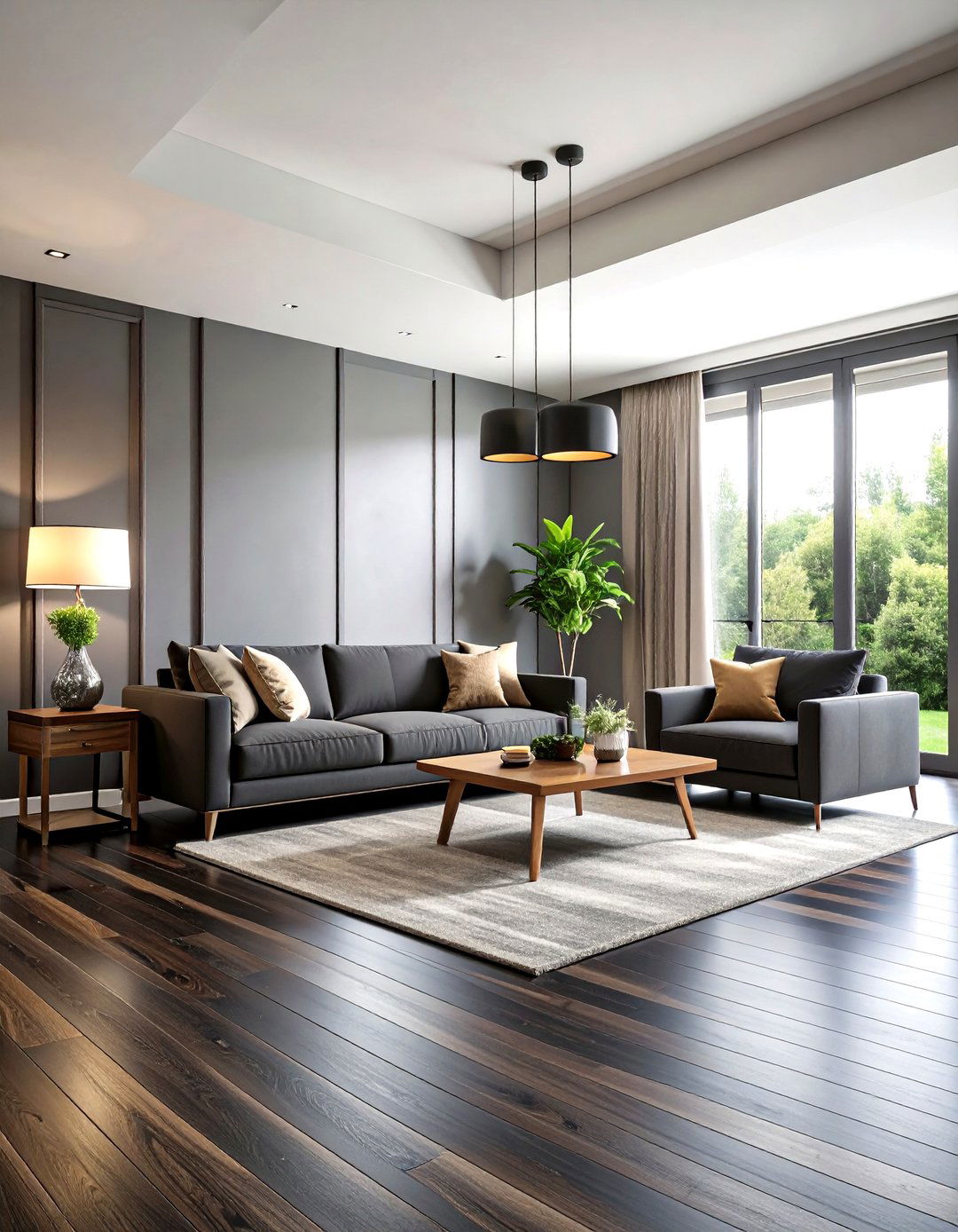 Ebony Stained Floors with Light Gray Walls - 24 Floor and Wall Color Ideas