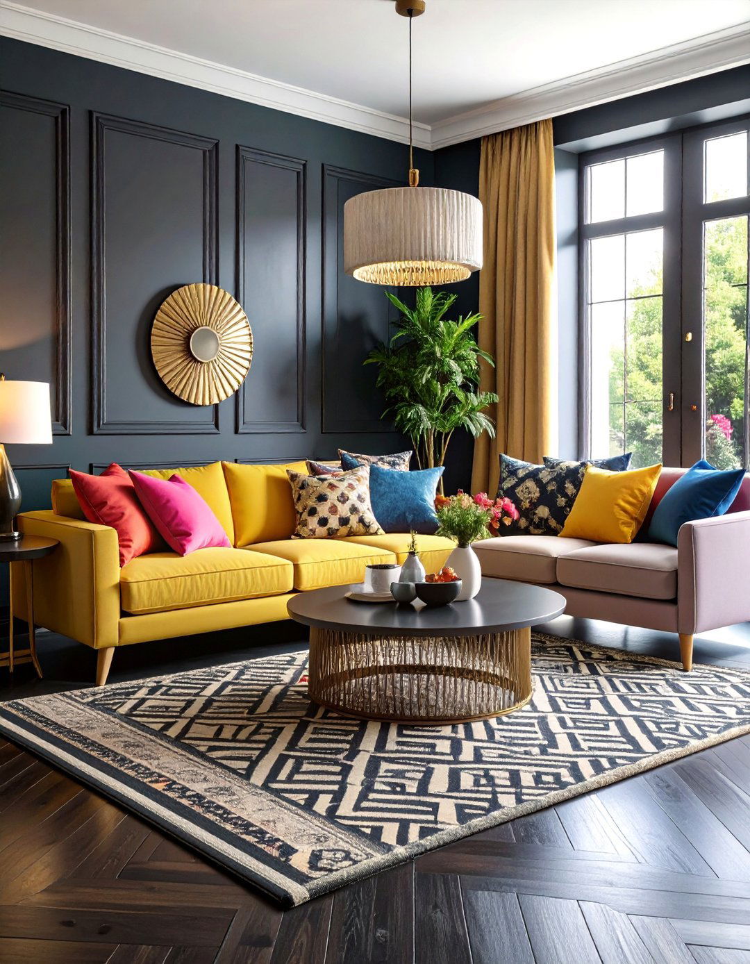 Eclectic Black Floor Mixed Patterns - 24 Black Floor Living Room Ideas