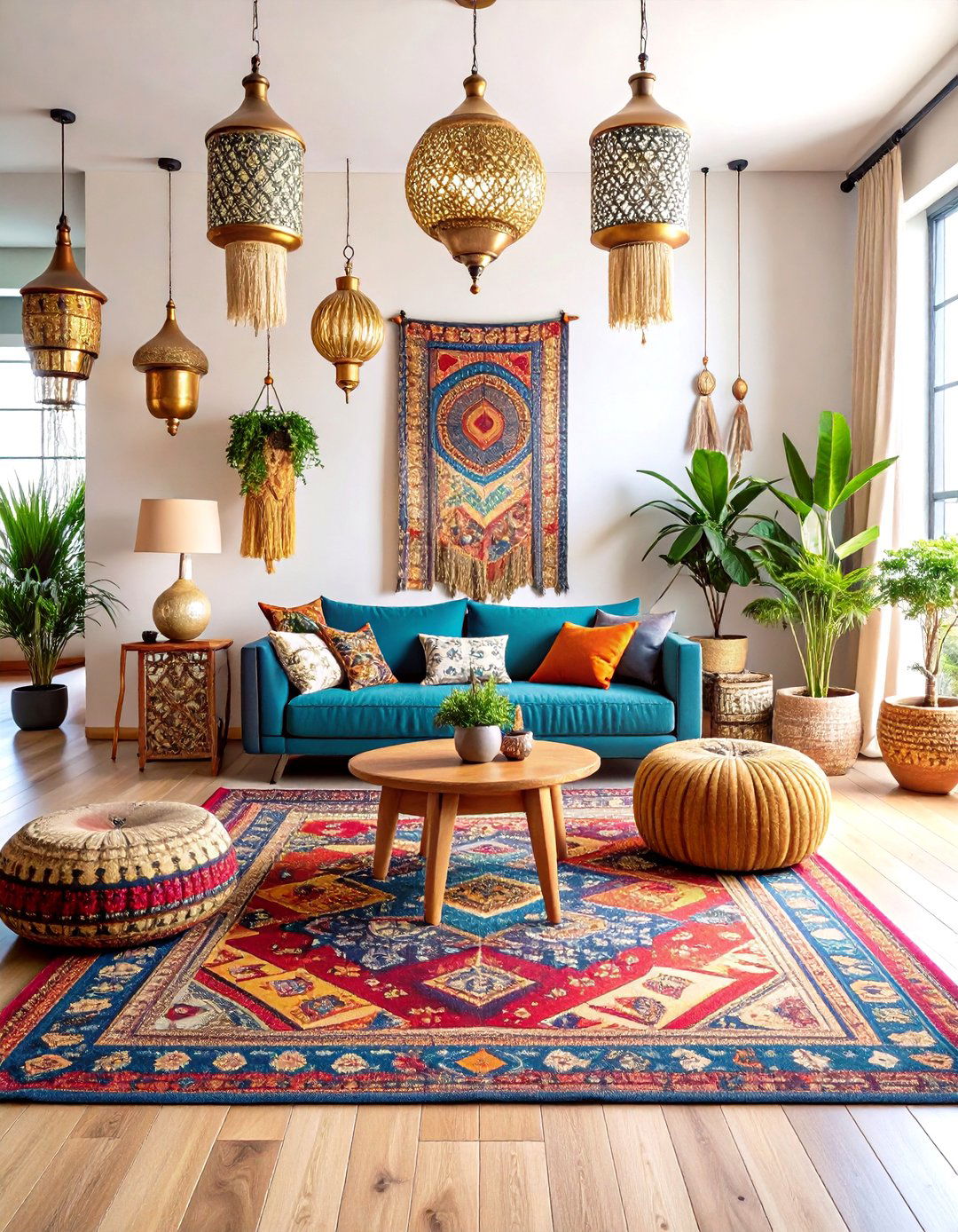 Eclectic Bohemian Open Floor Plan with Global Textiles - 24 Open Floor Plan Ideas