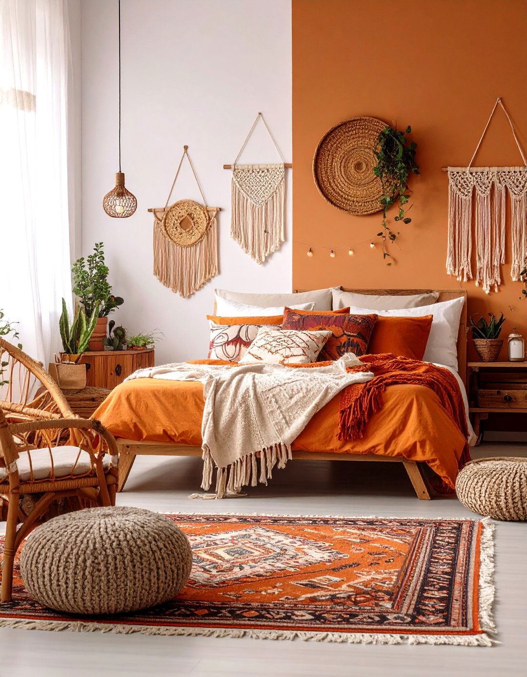 Eclectic Bohemian Orange Bedroom - 24 Orange Accent Wall Ideas