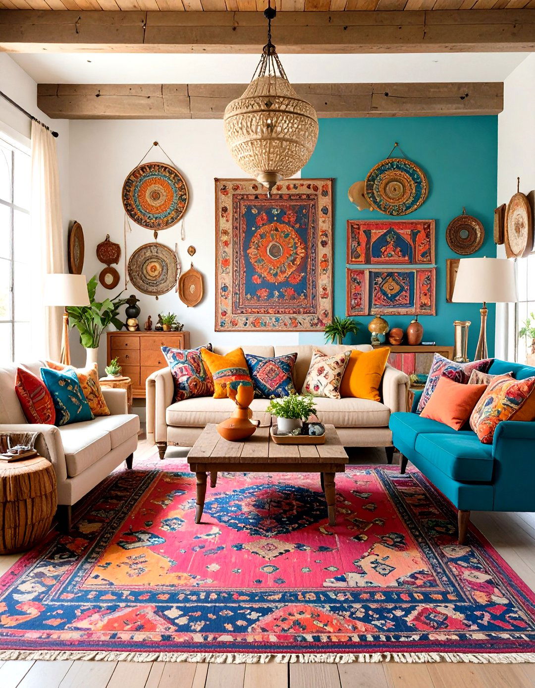 Eclectic Family Room with Mixed Patterns and Vintage Finds - 24 Family Room Ideas