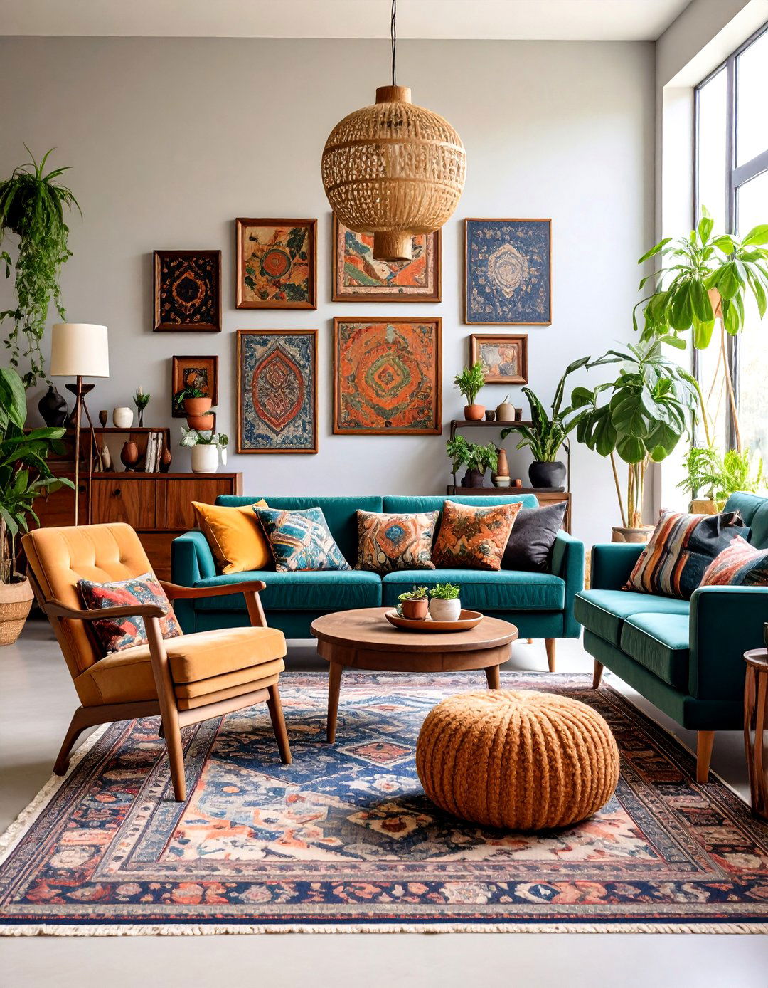 Eclectic Gallery Wall Living Room - 24 Apartment Decorating Ideas